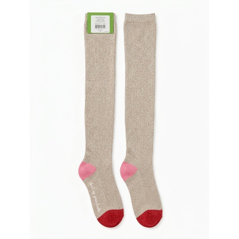 Kate Spade New York Metallic Glitter Thigh High Socks Cream Pink Red NWT OS